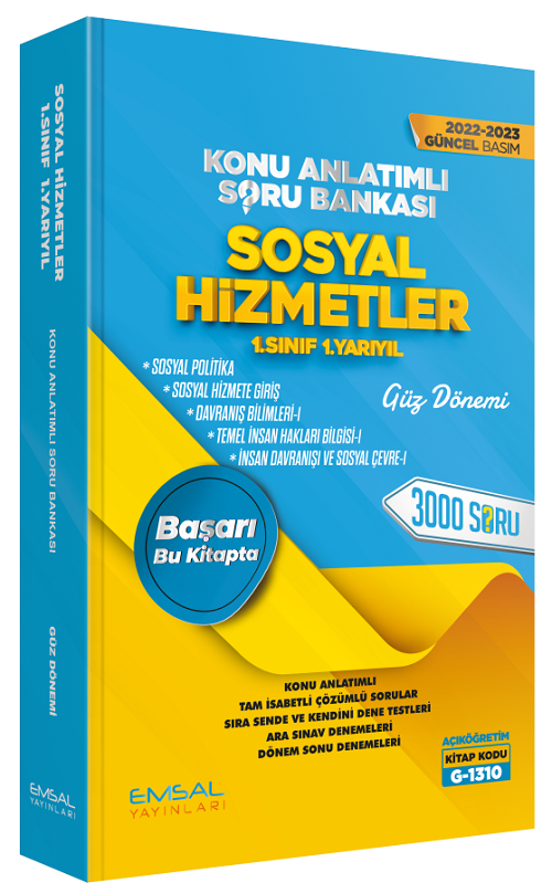 Emsal 2022-23 Açıköğretim G-1310 Güz 1. Snıf 1. Yarıyıl Güz SOSYAL HİZMETLER Konu Anlatımlı Soru Bankası Emsal Yayınları