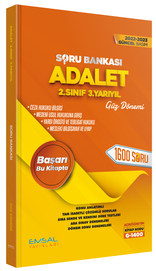 Emsal 2022-23 Açıköğretim G-1400 Güz 2. Snıf 3. Yarıyıl Güz ADALET Konu Anlatımlı Soru Bankası Emsal Yayınları