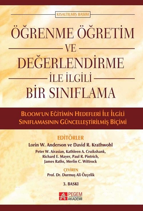 Pegem Öğrenme Öğretim ve Değerlendirme ile İlgili Bir Sınıflama Durmuş Ali Özçelik Pegem Akademi Yayıncılık