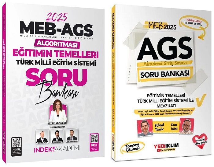 ÖN SİPARİŞ - Yediiklim + İndeks MEB-AGS Eğitimin Temelleri, Türk Milli Eğitim Sistemi, Mevzuatı Soru Bankası 2 li Set Yediiklim + İndeks Akademi Yayınları