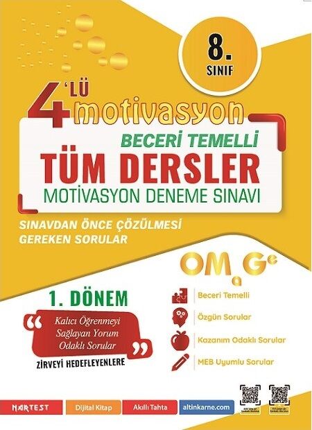 Omage 8. Sınıf Tüm Dersler 1. Dönem Motivasyon 4 lü Kamp Denemesi Omage Yayınları