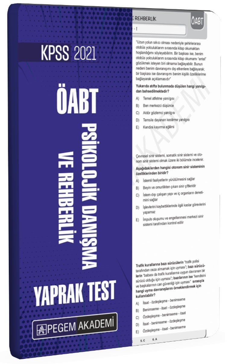 Pegem 2021 ÖABT Psikolojik Danışma ve Rehberlik Yaprak Test Pegem Akademi Yayınları