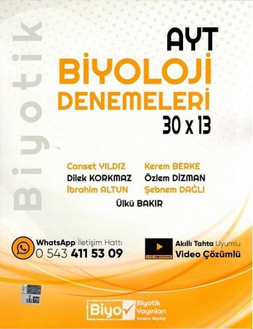 Biyotik YKS AYT Biyoloji Deneme 30x13 Video Çözümlü Biyotik Yayınları