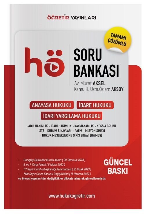 Öğretir HMGS Hakimlik Kaymakamlık KPSS PAEM Misyon Koruma Hukuk Soru Bankası Çözümlü - Murat Aksel Öğretir Yayınları