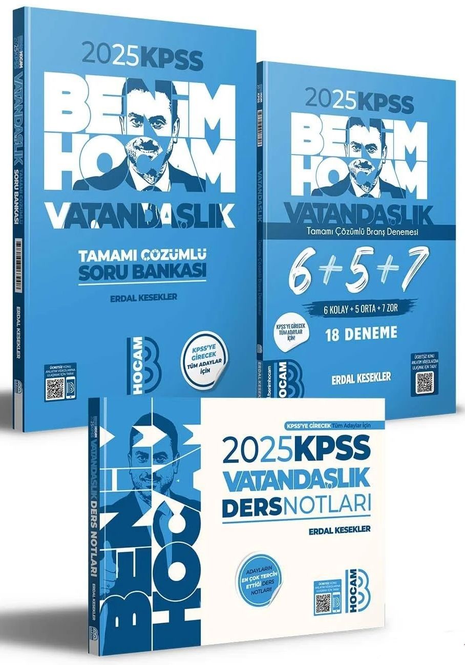 Benim Hocam 2025 KPSS Vatandaşlık Ders Notları + Soru Bankası + 18 Deneme 3 lü Set - Erdal Kesekler Benim Hocam Yayınları