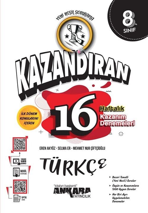 Ankara Yayıncılık 8. Sınıf Türkçe Kazandıran 16 Haftalık Kazanım Denemeleri Ankara Yayıncılık