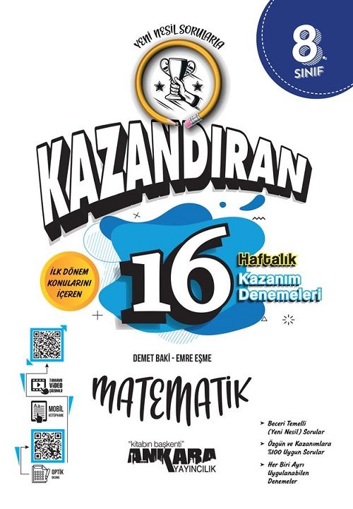 Ankara Yayıncılık 8. Sınıf Matematik Kazandıran 16 Haftalık Kazanım Denemeleri Ankara Yayıncılık