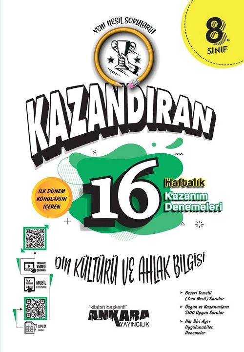 Ankara Yayıncılık 8. Sınıf Din Kültürü ve Ahlak Bilgisi Kazandıran 16 Haftalık Kazanım Denemeleri Ankara Yayıncılık