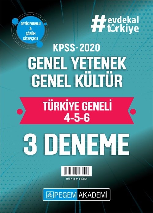 Pegem 2020 KPSS Genel Yetenek Genel Kültür Türkiye Geneli 3 Deneme (4-5-6) Pegem Akademi Yayınları