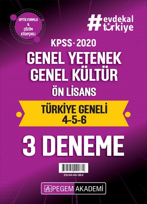 Pegem 2020 KPSS Ön Lisans Türkiye Geneli 3 Deneme (4-5-6) Pegem Akademi Yayınları