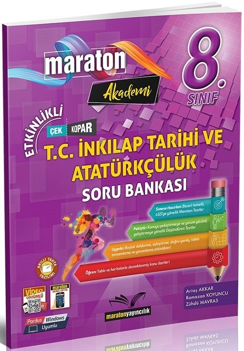 Maraton 8. Sınıf TC İnkılap Tarihi ve Atatürkçülük Etkinlikli Çek Kopar Soru Bankası Maraton Yayınları