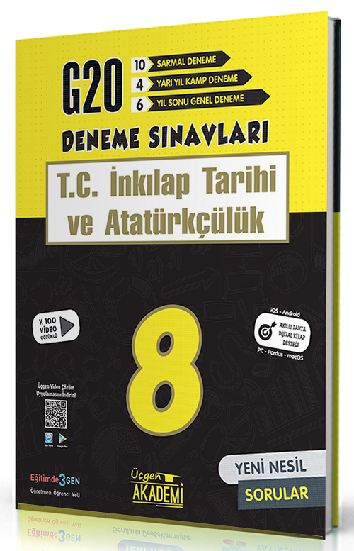 Üçgen Akademi 8. Sınıf TC İnkılap Tarihi ve Atatürkçülük Genel 20 Deneme Üçgen Akademi Yayınları