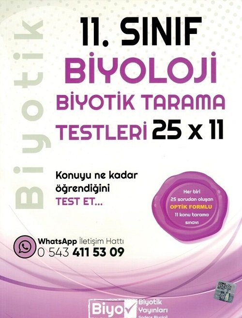 Biyotik 11. Sınıf Biyoloji 25x11 Biyotik Tarama Testleri Biyotik Yayınları