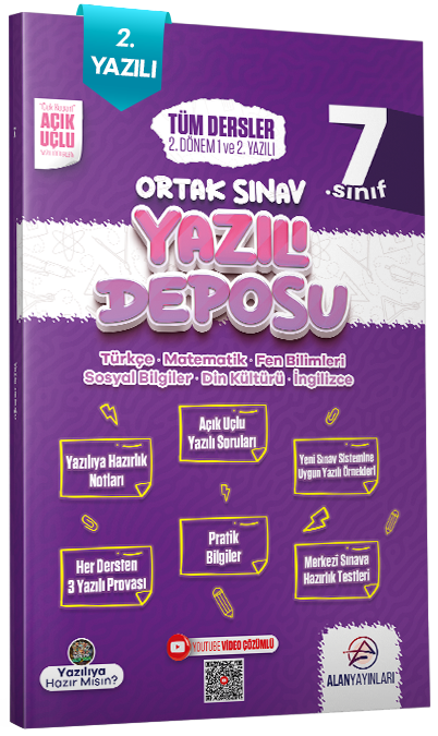 Alan Yayınları 7. Sınıf Tüm Dersler 2. Dönem Yazılı Deposu 1. ve 2. Deneme Alan Yayınları