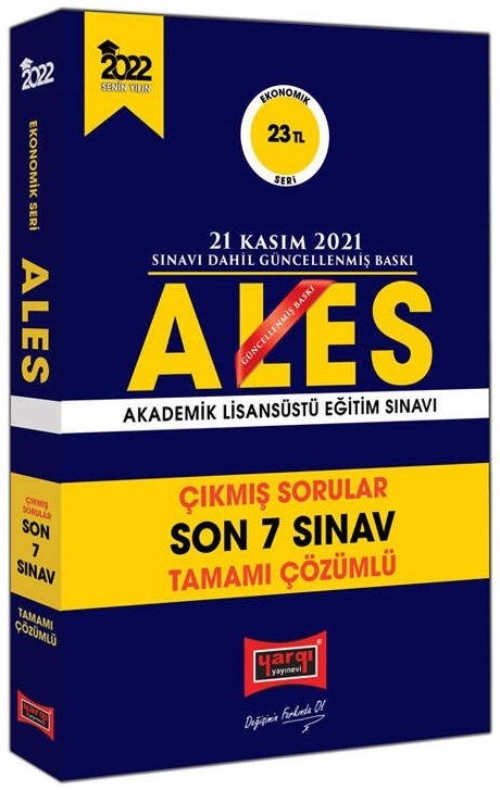 Yargı 2022 ALES Çıkmış Sorular Son 7 Sınav Çözümlü Ekonomik Seri Yargı Yayınları