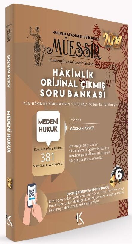 Kuram 2024 Hakimlik Medeni Hukuk MÜESSİR Orijinal Çıkmış Soru Bankası Çözümlü - Gökhan Aksoy Kuram Kitap