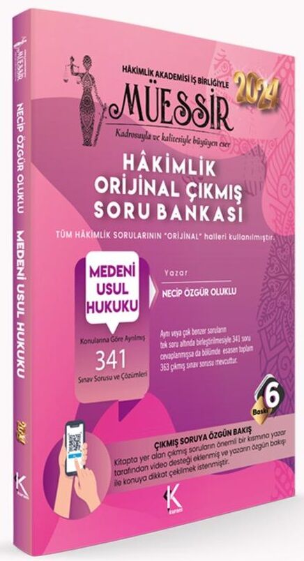 Kuram 2024 Hakimlik Medeni Usul Hukuku MÜESSİR Orijinal Çıkmış Soru Bankası Çözümlü - Necip Özgür Oluklu Kuram Kitap