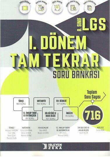 İşleyen Zeka 8. Sınıf LGS 1. Dönem Tam Tekrar Soru Bankası İşleyen Zeka Yayınları