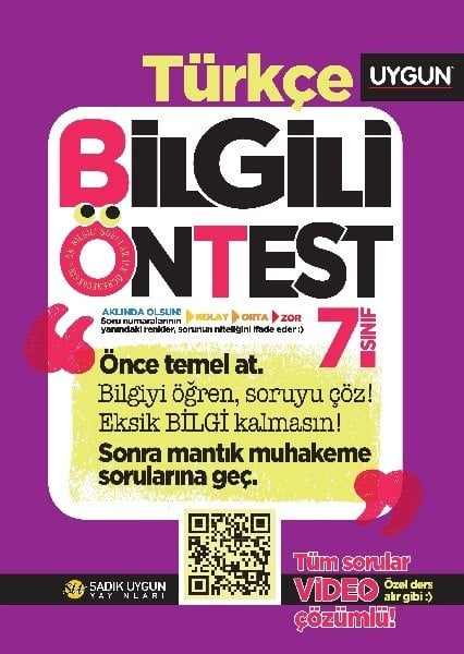 Sadık Uygun 7. Sınıf Türkçe Bilgili Ön Test Video Çözümlü Sadık Uygun Yayınları