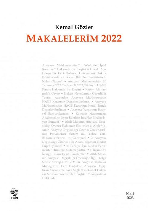 Ekin Makalelerim 2022 - Kemal Gözler Ekin Yayınları