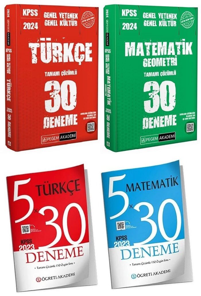 SÜPER FİYAT - Pegem 2024 + Öğreti 2023 KPSS Türkçe+Matematik 60+10 Deneme 4 lü Set Pegem + Öğreti Akademi Yayınları