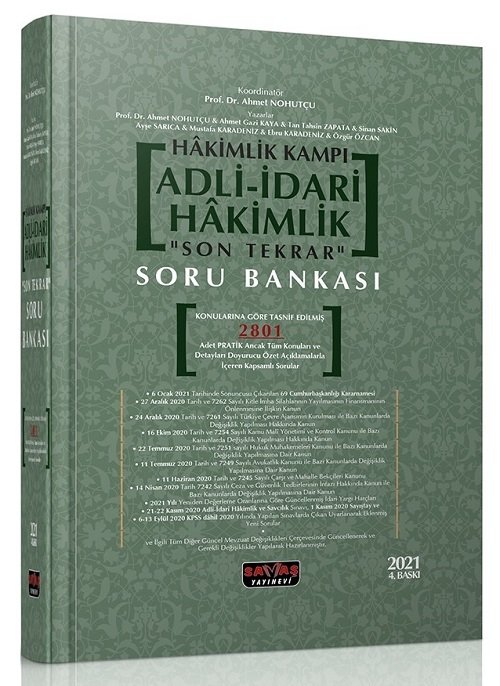 Savaş 2021 Adli-İdari Hakimlik Kampı Son Tekrar Soru Bankası - Ahmet Nohutçu 4. Baskı Savaş Yayınları