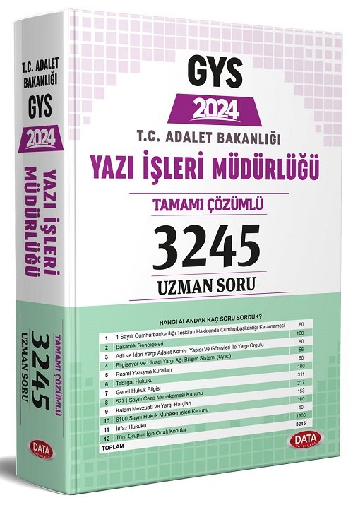 Data 2024 GYS Adalet Bakanlığı Yazı İşleri Müdürlüğü 3245 Uzman Soru Bankası Çözümlü Görevde Yükselme Data Yayınları