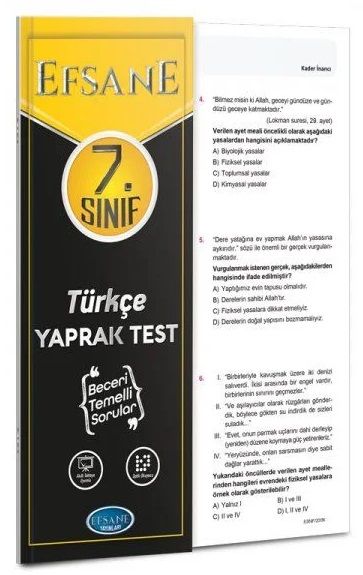 Efsane Yayınları 7. Sınıf Türkçe Yaprak Test Efsane Yayınları