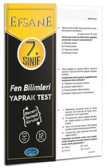 Efsane Yayınları 7. Sınıf Fen Bilimleri Yaprak Test Efsane Yayınları