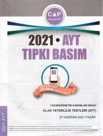 Çap Yayınları 2021 AYT Tıpkı Basım Çıkmış Sorular Çap Yayınları