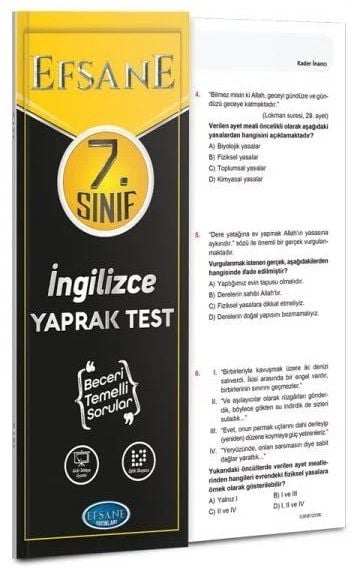 Efsane Yayınları 7. Sınıf İngilizce Yaprak Test Efsane Yayınları