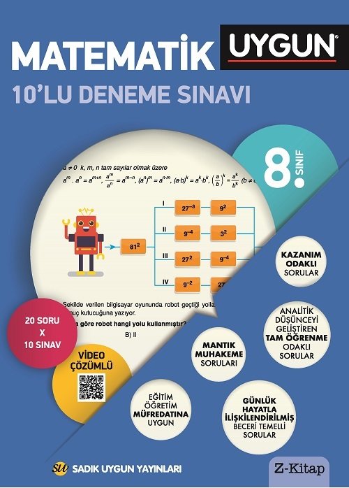 Sadık Uygun 8. Sınıf Matematik 10 Deneme Video Çözümlü Sadık Uygun Yayınları