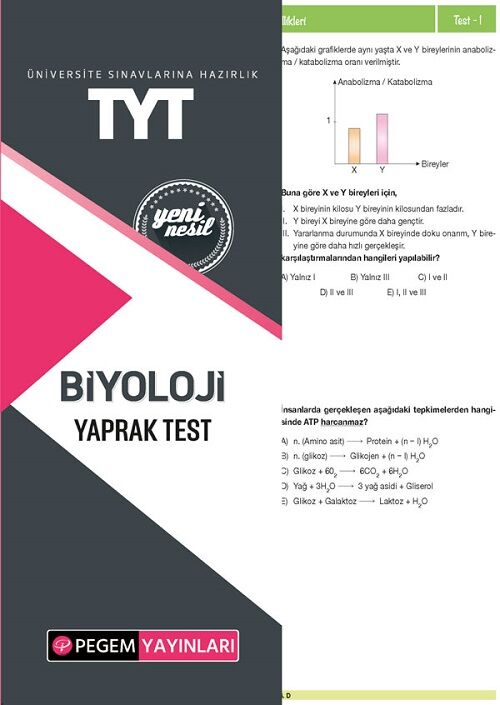 Pegem YKS TYT Biyoloji Yaprak Test Pegem Akademi Yayınları