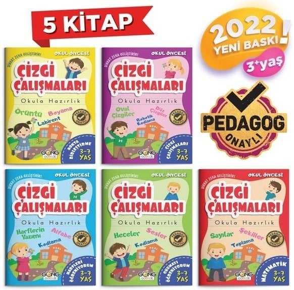 Gong Çocuk Okul Öncesi Çizgi Çalışmaları 3-7 Yaş 5 Kitap Set Gong Çocuk