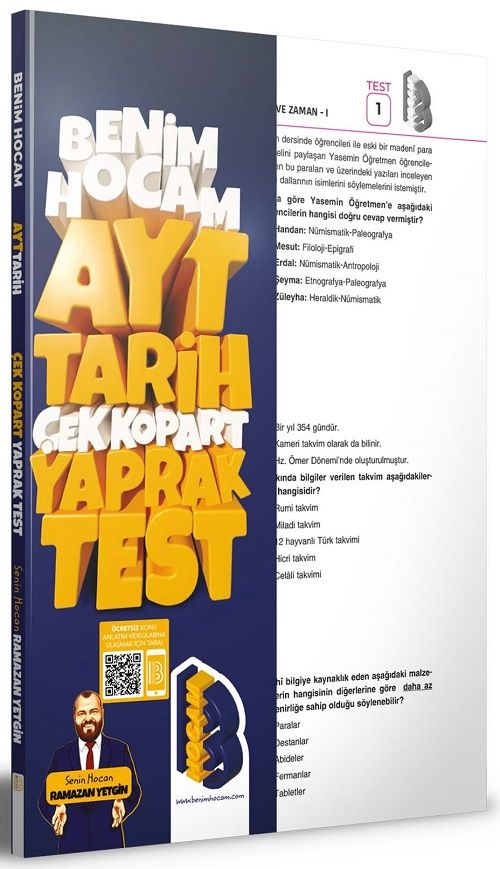 Benim Hocam YKS AYT Tarih Yaprak Test Çek Kopart - Ramazan Yetgin Benim Hocam Yayınları