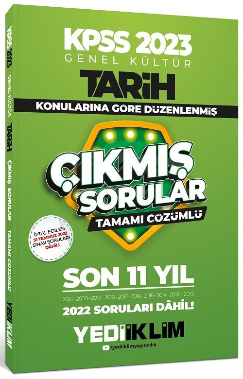 Yediiklim 2023 KPSS Tarih Konularına Göre Son 11 Yıl Çıkmış Sorular Çözümlü Yediiklim Yayınları