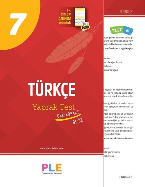 Birey PLE 7. Sınıf Türkçe 32 Yaprak Test Birey Yayınları