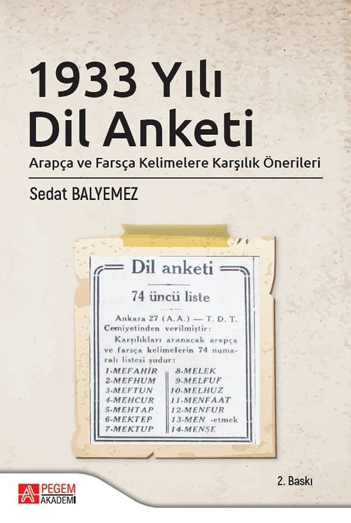 Pegem 1933 Yılı Dil Anketi 2. Baskı - Sedat Balyemez Pegem Akademi Yayınları