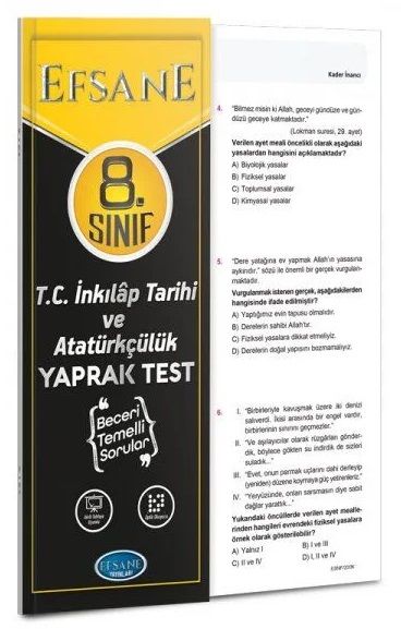 Efsane 8. Sınıf TC İnkılap Tarihi ve Atatürkçülük Yaprak Test Efsane Yayınları