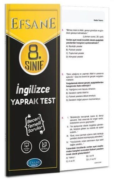 Efsane 8. Sınıf İngilizce Yaprak Test Efsane Yayınları