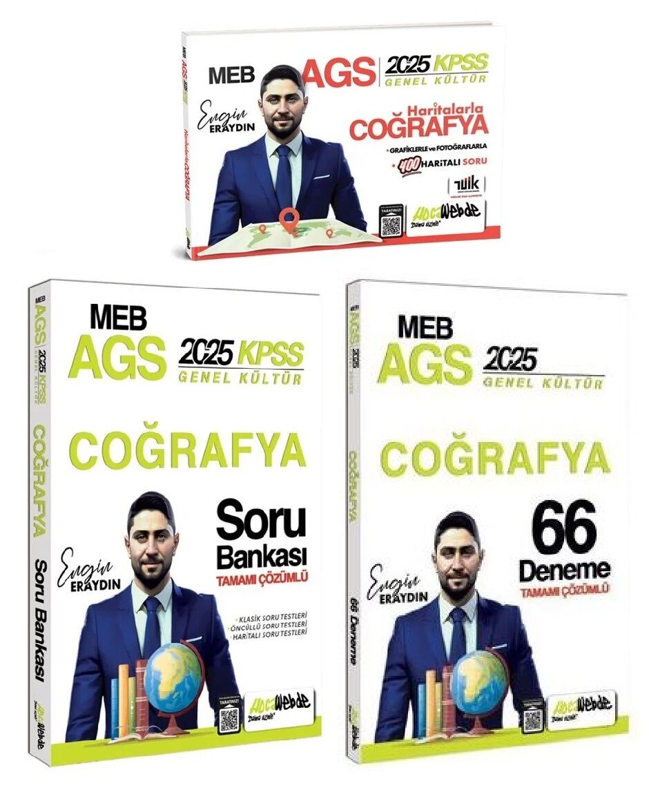 HocaWebde 2025 MEB-AGS Haritalarla Türkiye Coğrafyası + Soru Bankası + 66 Deneme 3 lü Set  - Engin Eraydın HocaWebde Yayınları