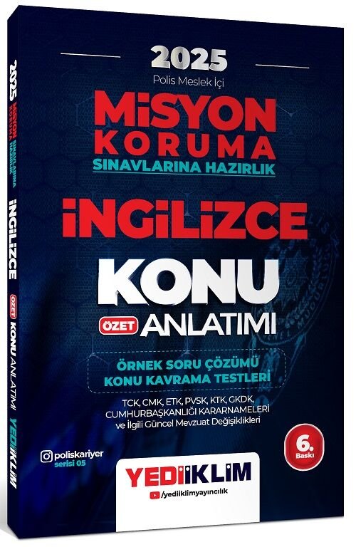 Yediiklim 2025 Polis Meslek İçi Misyon Koruma İngilizce Özet Konu Anlatımı 6. Baskı Yediiklim Yayınları