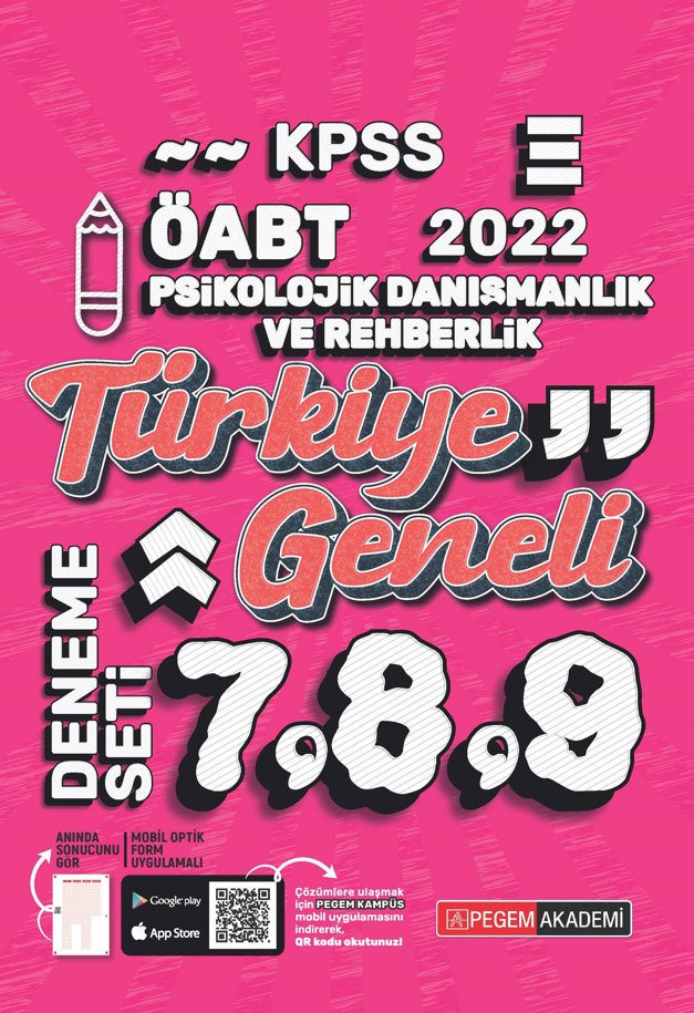 Pegem 2022 ÖABT Psikolojik Danışmanlık ve Rehber Öğretmenlik Türkiye Geneli 3 Deneme (7-8-9) Pegem Akademi Yayınları