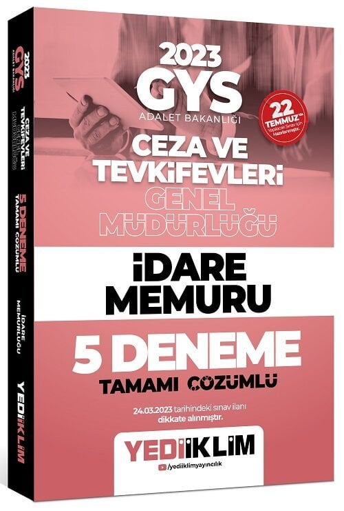 Yediiklim 2023 GYS Ceza ve Tevkifevleri İdare Memuru 5 Deneme Çözümlü Görevde Yükselme Yediiklim Yayınları