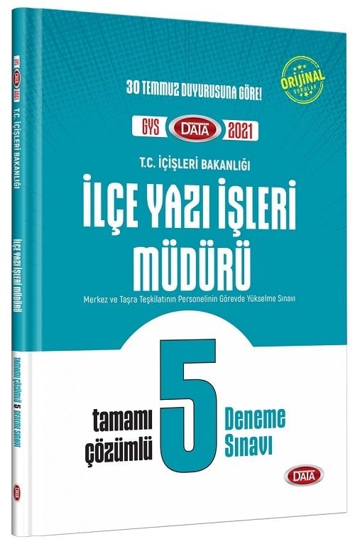 Data 2021 GYS İçişleri Bakanlığı İlçe Yazı İşleri Müdürü 5 Deneme Çözümlü Görevde Yükselme Data Yayınları