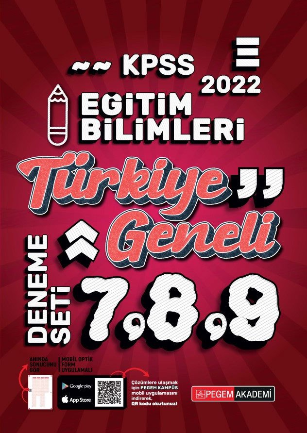 Pegem 2022 KPSS Eğitim Bilimleri Türkiye Geneli 3 Deneme (7-8-9) Pegem Akademi Yayınları