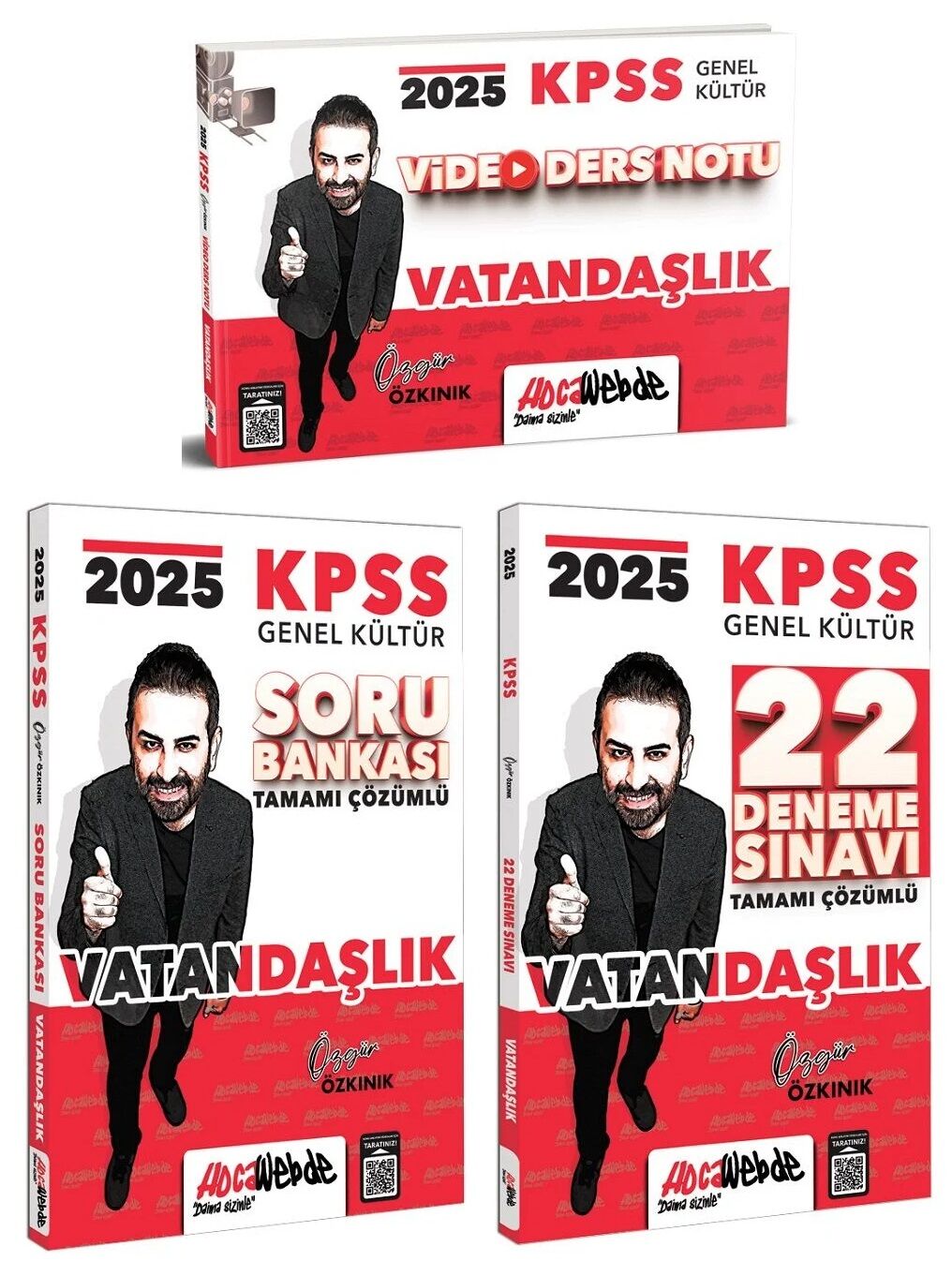 HocaWebde 2025 KPSS Vatandaşlık Video Ders Notu + Soru Bankası + 22 Deneme 3 lü Set - Özgür Özkınık HocaWebde Yayınları