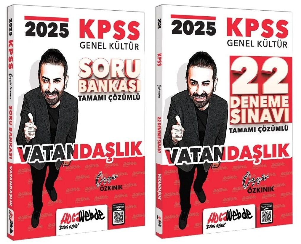 HocaWebde 2025 KPSS Vatandaşlık Soru Bankası + 22 Deneme 2 li Set - Özgür Özkınık HocaWebde Yayınları