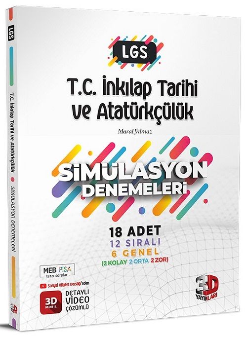 3D Yayınları LGS TC İnkılap Tarihi ve Atatürkçülük Simülasyon 18 Deneme Video Çözümlü 3D Yayınları