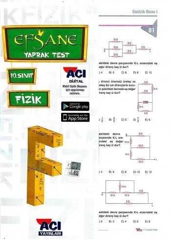 Açı Yayınları 10. Sınıf Fizik Yaprak Test Açı Yayınları